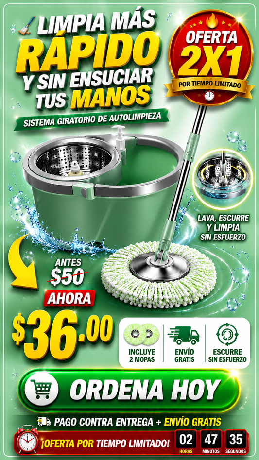 Pack 2x1 Trapeador 2 Mopas Con Balde