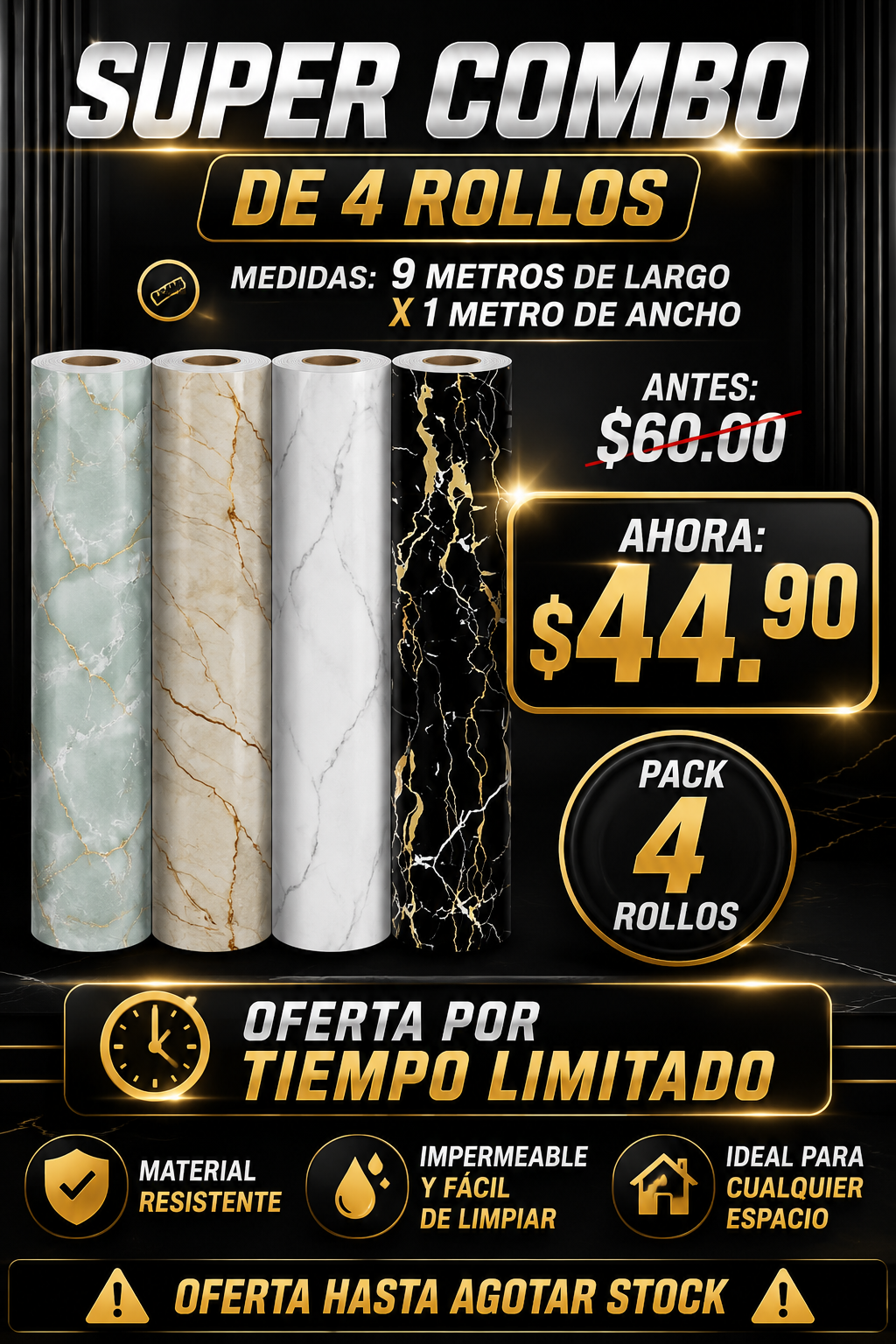 Super pack 4 rollos Vinilo de pared